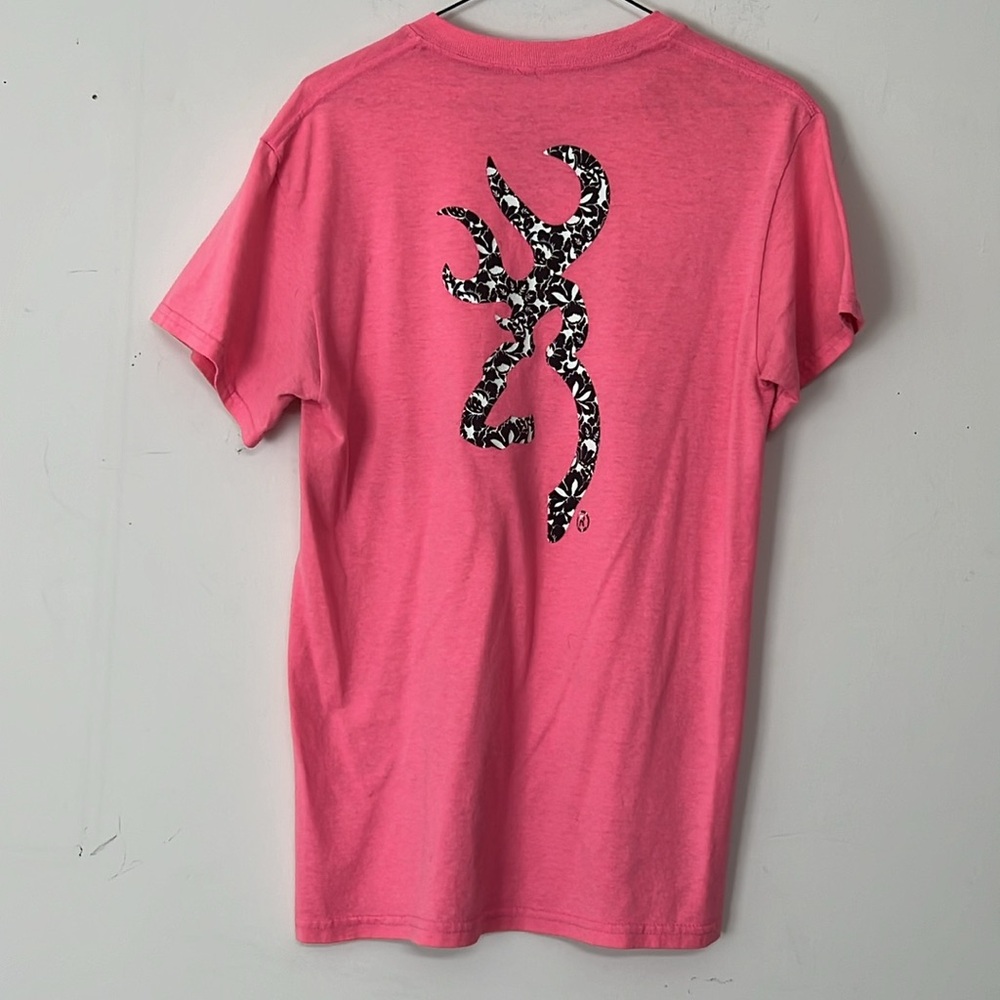 🌞 Browning short sleeve crew neck barbiecore pink tee name & logo women size S - Picture 4 of 16